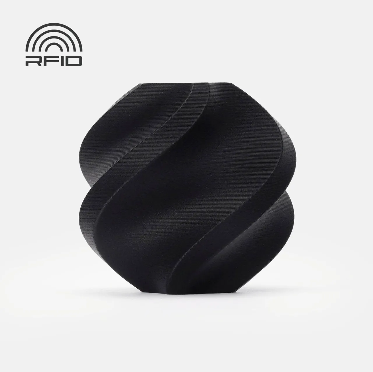 3D printed spiral model using Bambu Lab PLA-CF Black filament with RFID technology icon