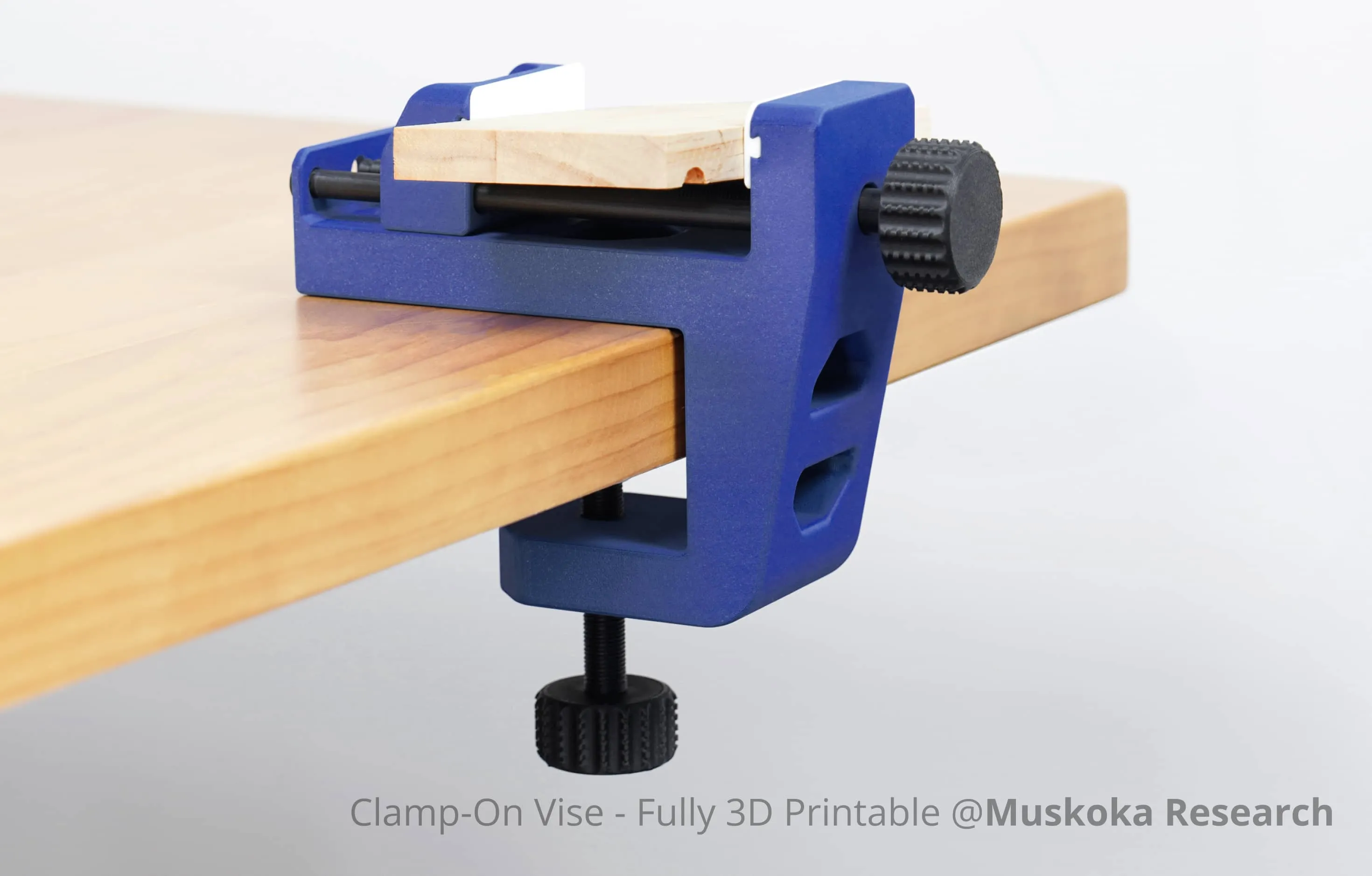 Clamp-on vise printed with Bambu Lab PLA-CF filament demonstrating stiffness and load-bearing capability