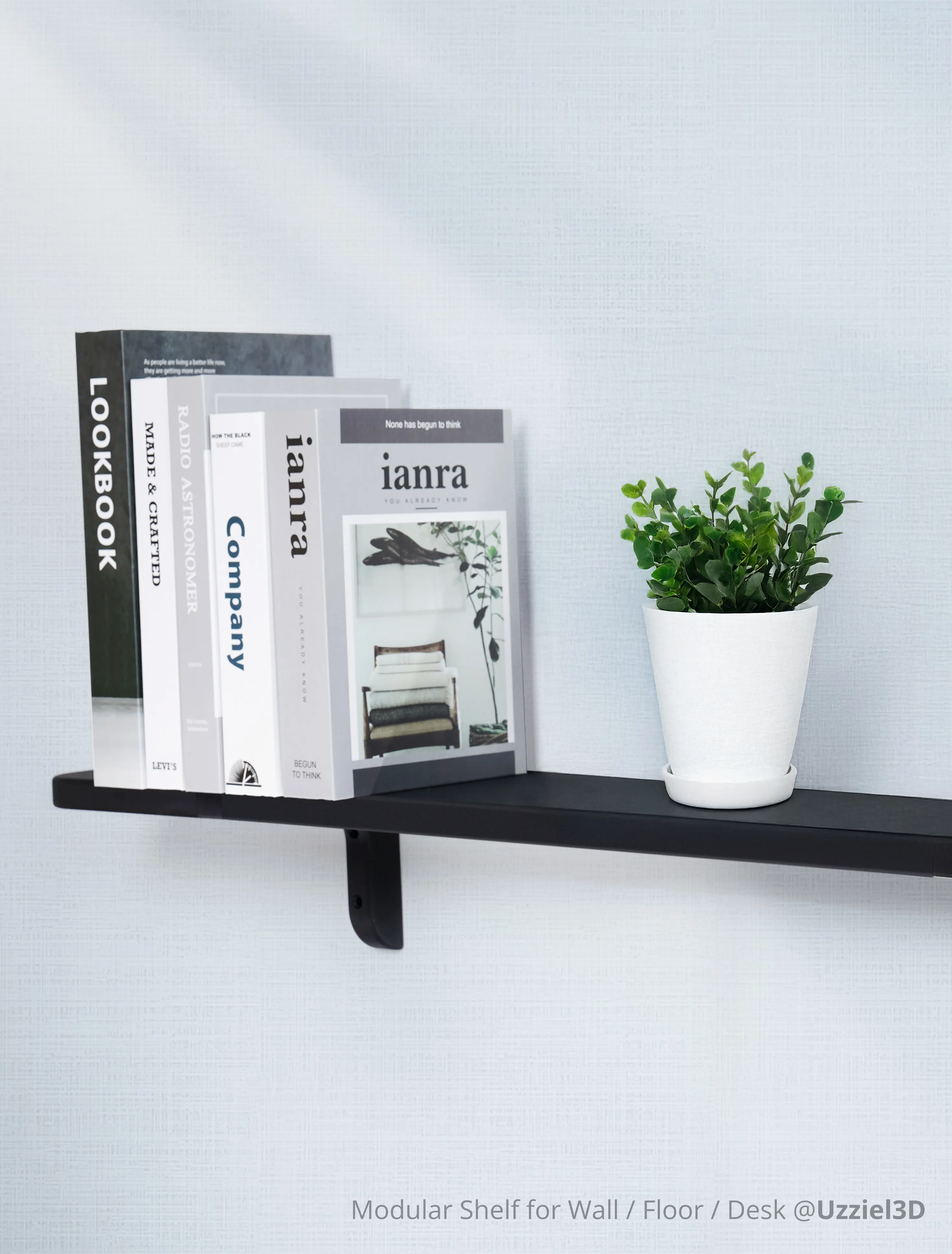 Modular shelf printed with Bambu Lab PLA-CF filament used on desk and wall setups