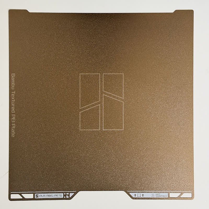 Bambu H2C PEI Textured build plate flat-lay at true 1:1 scale