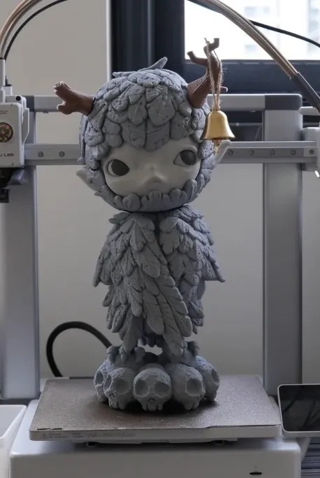 Bambu PLA Basic Gray 3D printed character figure standing on a 3D printer build plate