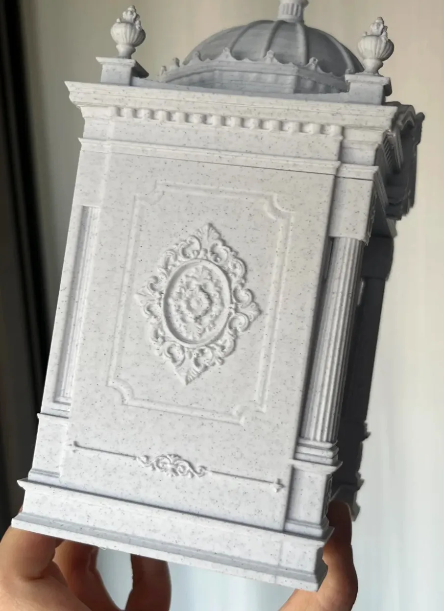 Rear view of classical architectural model printed with PLA Marble filament 13103