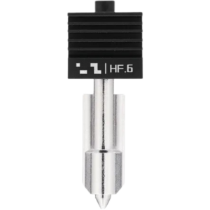Front view of a Bambu Lab High Flow hotend assembly with a 0.6mm hardened steel nozzle and black cooling fins, model FAH064 for H2 and P2 series.