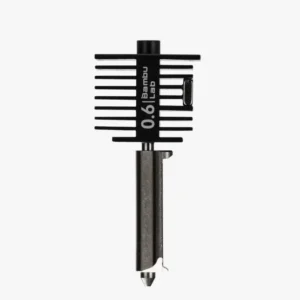 Bambu Lab A1 and A1 mini hotend with 0.6mm hardened steel nozzle, front view official replacement part.