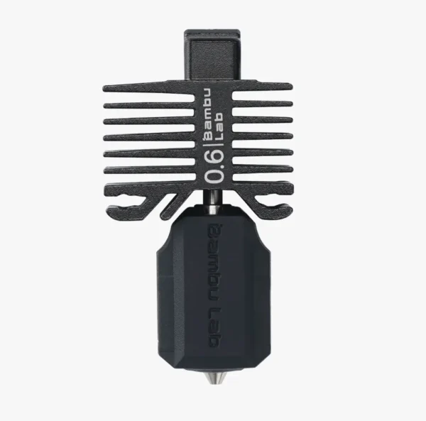 Genuine Bambu Lab hotend with 0.6mm hardened steel nozzle and silicone sock for X1 Carbon and P1 series, SKU FAH-005-N-1