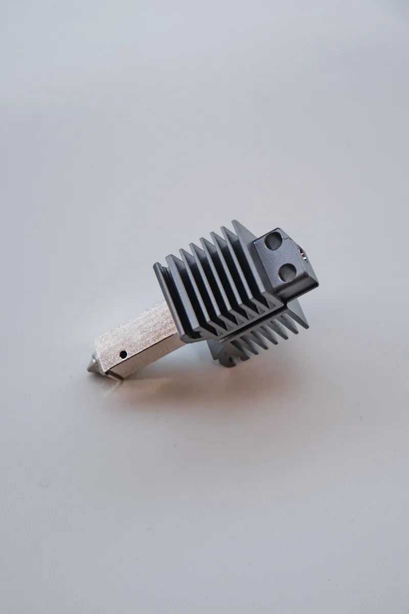 Rear view of Bambu Lab 0.2mm stainless steel nozzle hotend assembly showing heat sink structure for P1P, P1S, and X1C.