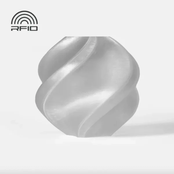 3D printed spiral vase model made with Bambu Lab PETG Translucent filament featuring RFID technology.