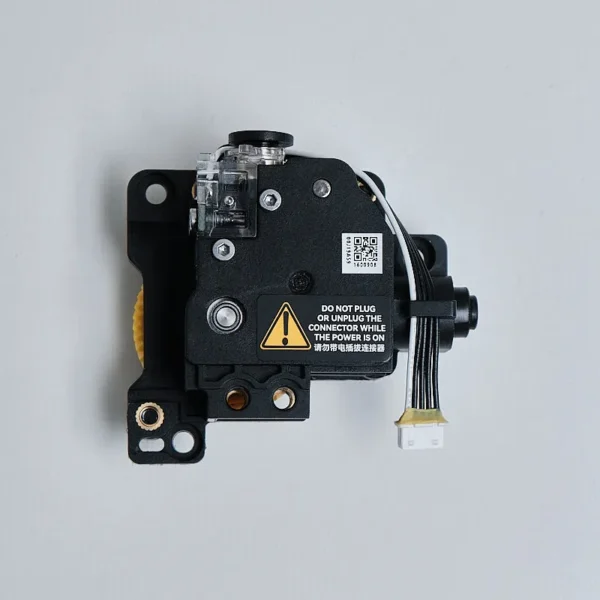 Bambu Lab X1 series replacement extruder unit FAE-017 with warning label and wiring harness