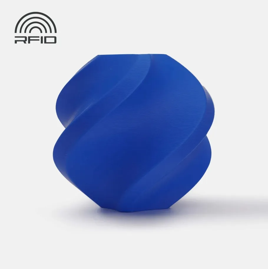 3D printed sample made with Bambu Lab PLA Basic Blue filament featuring smooth surface and deep blue color