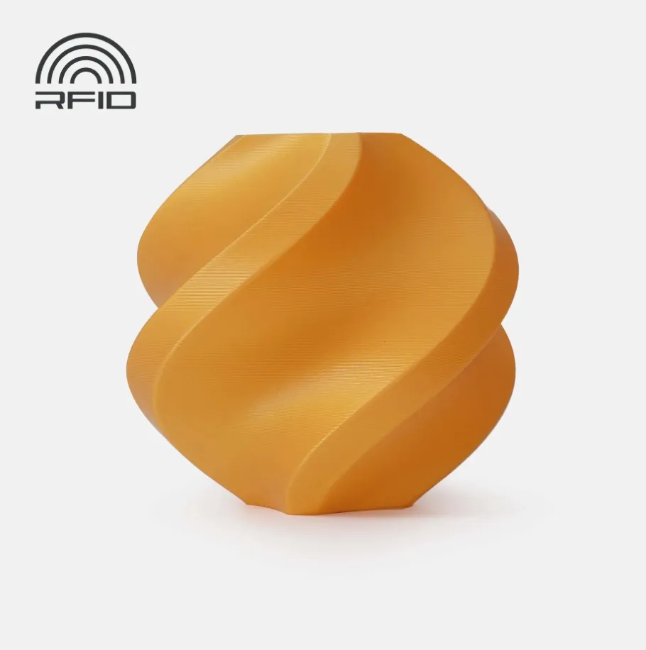 3D printed sample made with Bambu Lab PLA Basic Gold filament featuring smooth surface and metallic gold color