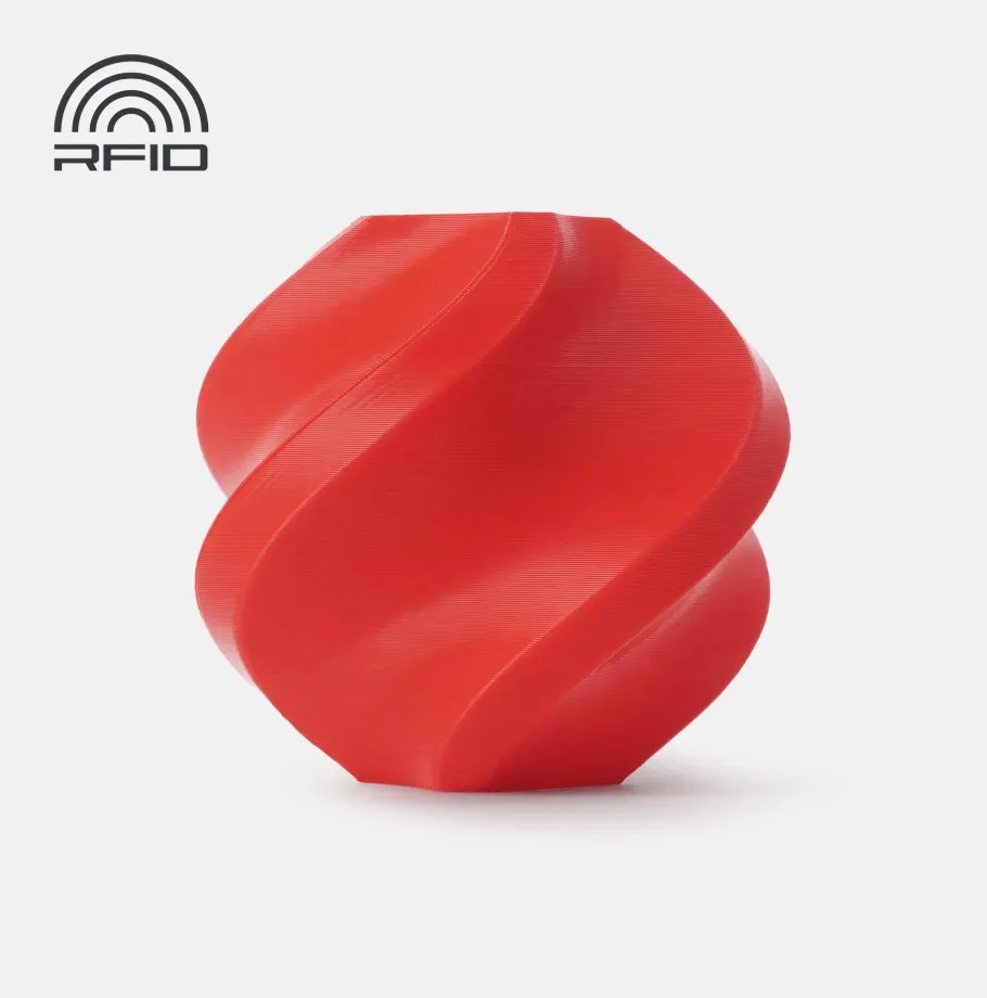 3D printed sample made with Bambu Lab PLA Basic Red filament featuring smooth surface and vivid red color (Color Code 10200)