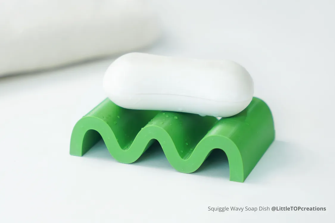 Wavy soap dish 3D printed with Bambu Lab ABS filament, showing good heat resistance and solid layer bonding