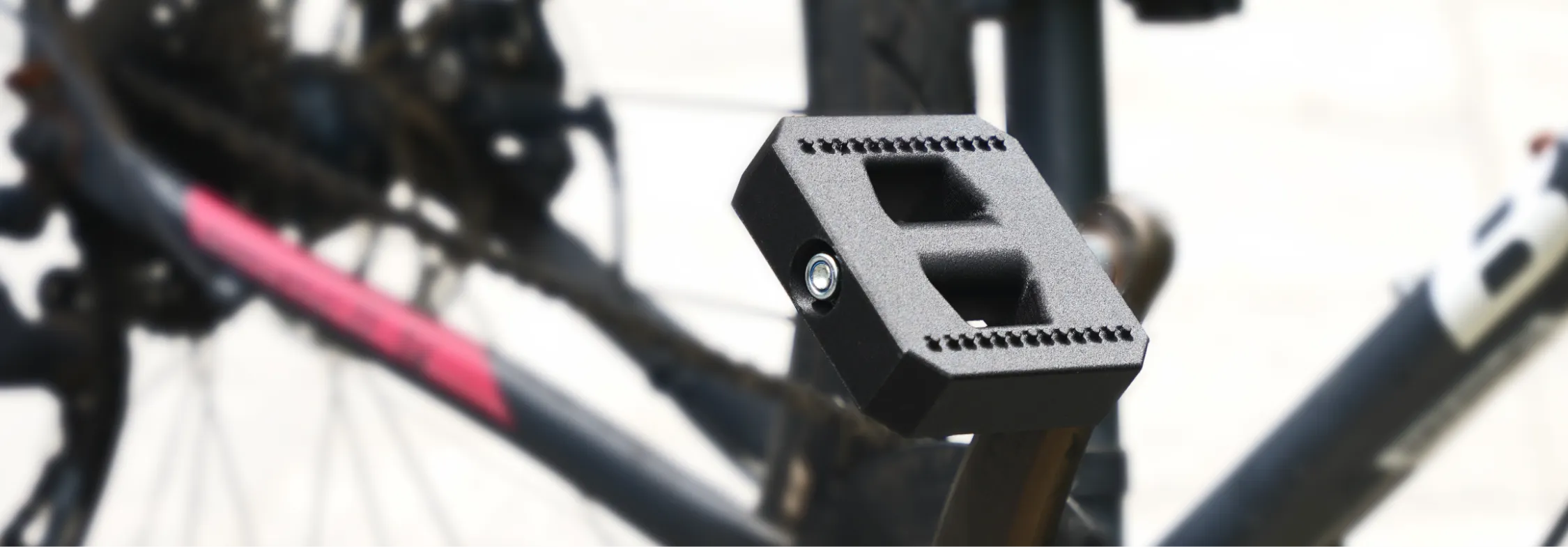High-load bicycle pedal 3D printed with Bambu Lab PA6-CF carbon fiber nylon filament, demonstrating excellent strength and wear resistance