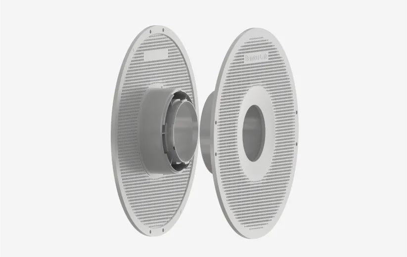 Exploded view of Bambu Lab PAHT-CF 70100 black carbon fiber reinforced high-temperature nylon filament spool, showing reinforced spool structure and winding design