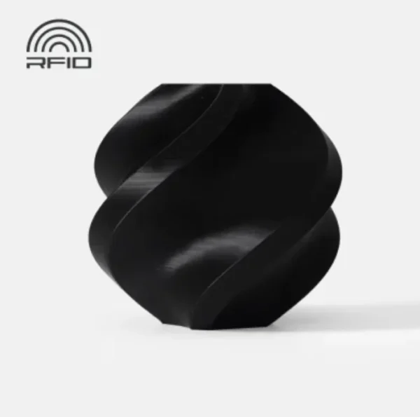 RFID sample print made with Bambu Lab PETG Basic Black filament 30105 showing smooth curved surface finish