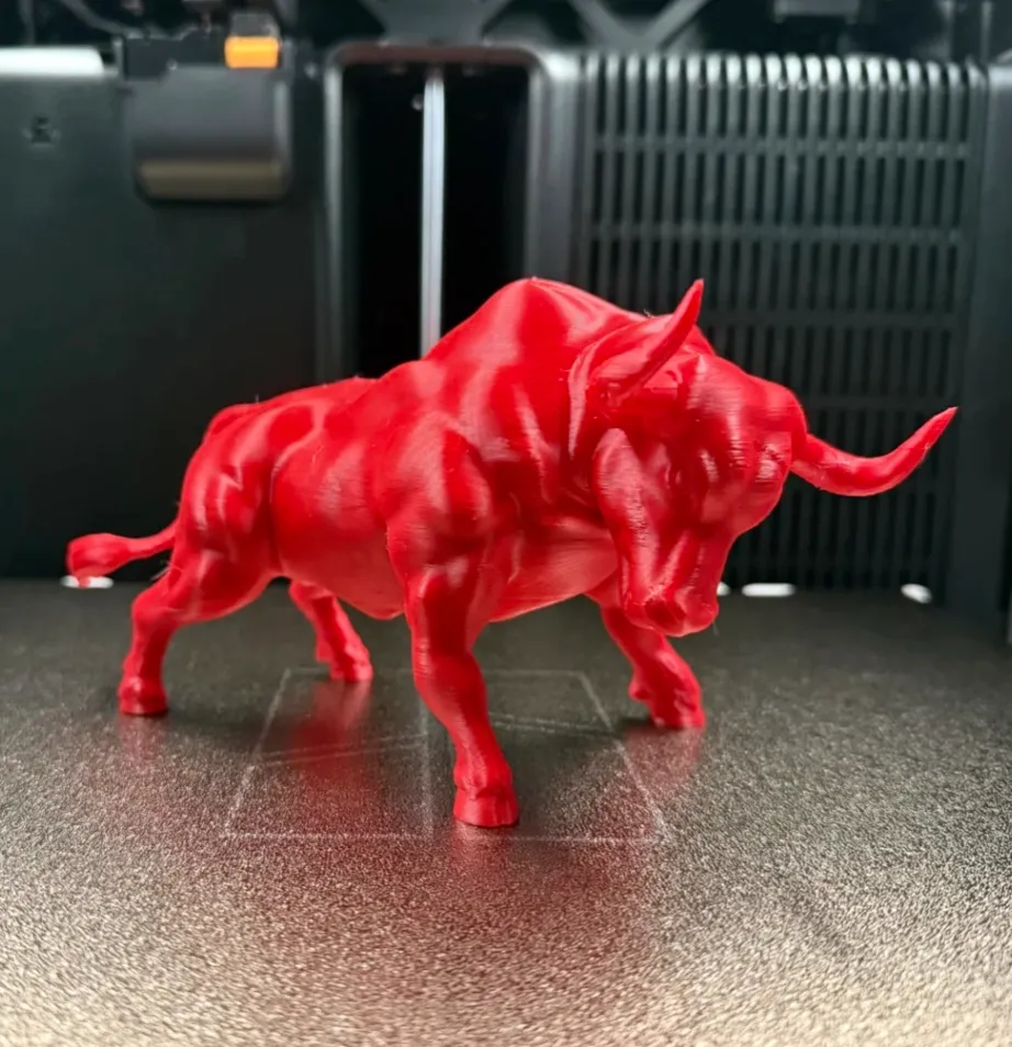 Bambu Lab PETG HF red filament 33200 3D printed bull model high detail surface