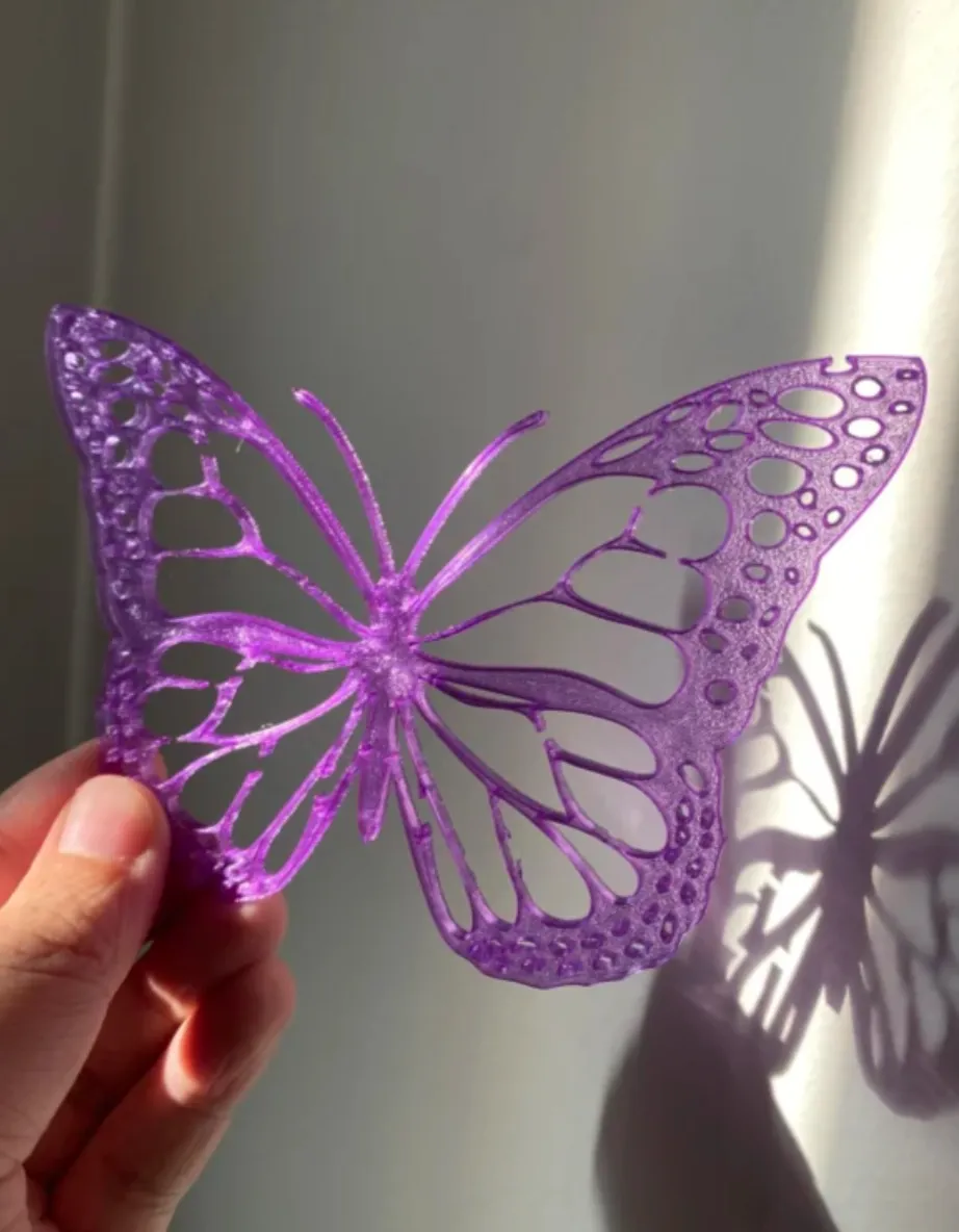 Bambu Lab PETG Translucent Purple filament 3D printed butterfly translucent detail
