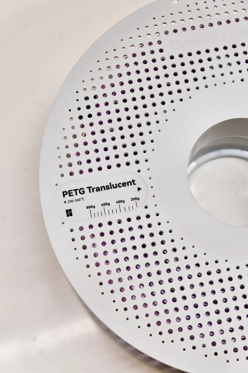 PETG Translucent label on Bambu Lab filament spool, purple translucent filament color code 32700