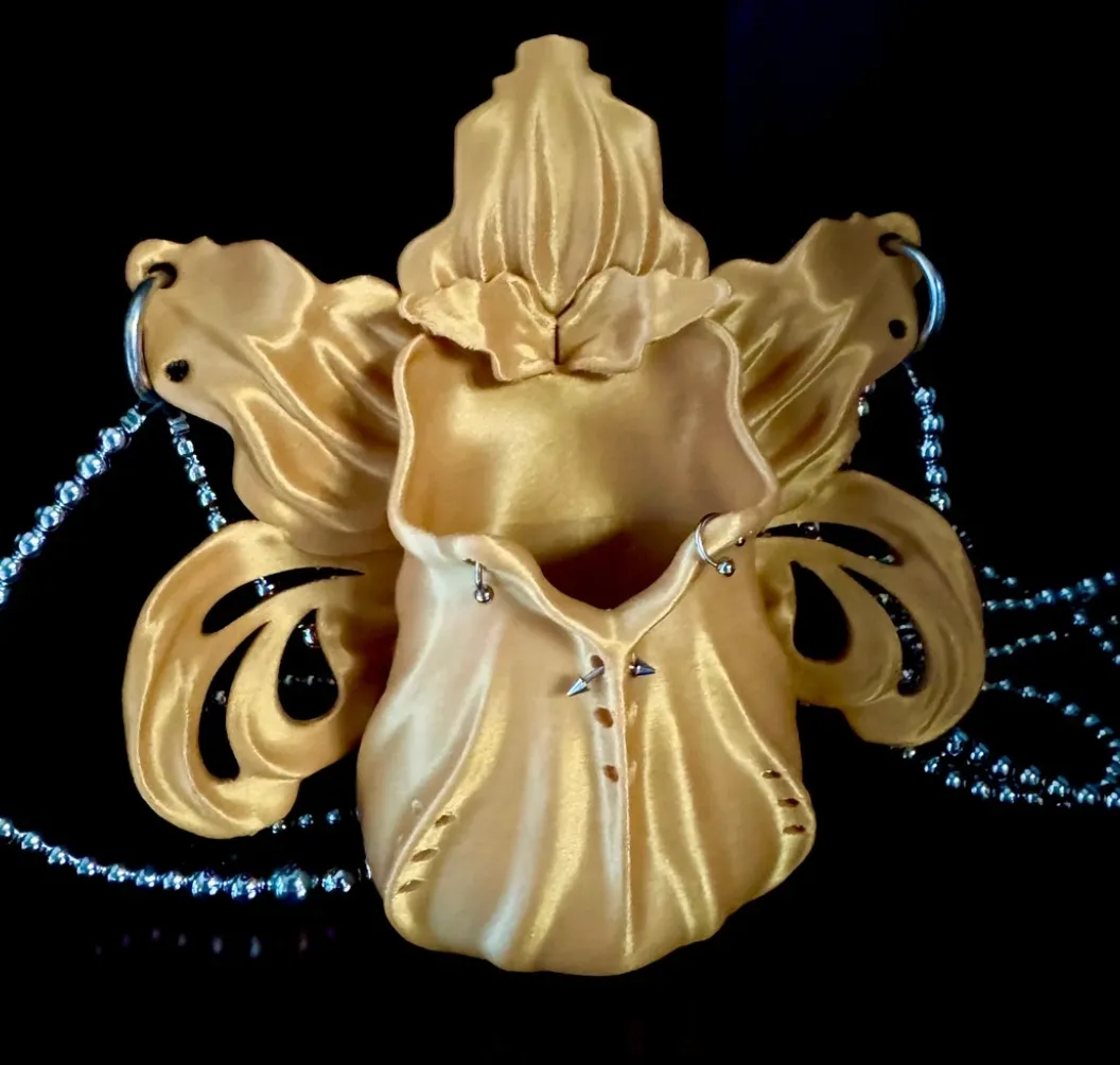 3D printed decorative flower model made with Bambu Lab PLA Basic Gold filament 10401 showing smooth metallic gold surface