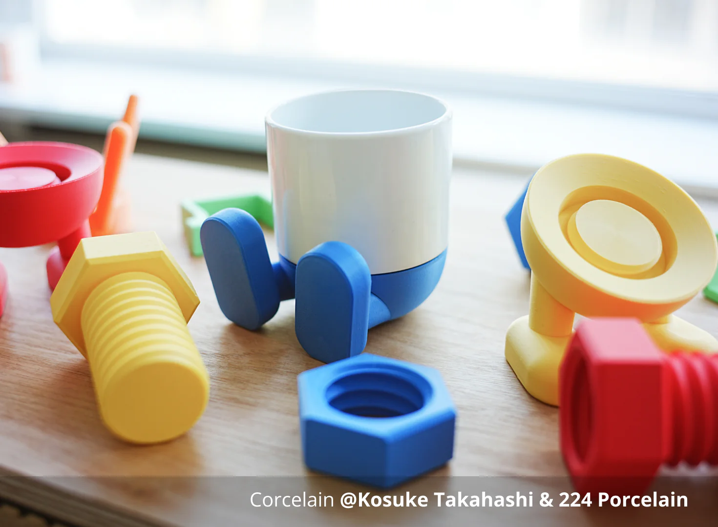 Colorful educational design objects 3D printed with Bambu Lab PLA Matte filament, featuring soft matte surfaces, low reflectivity, and porcelain-like texture