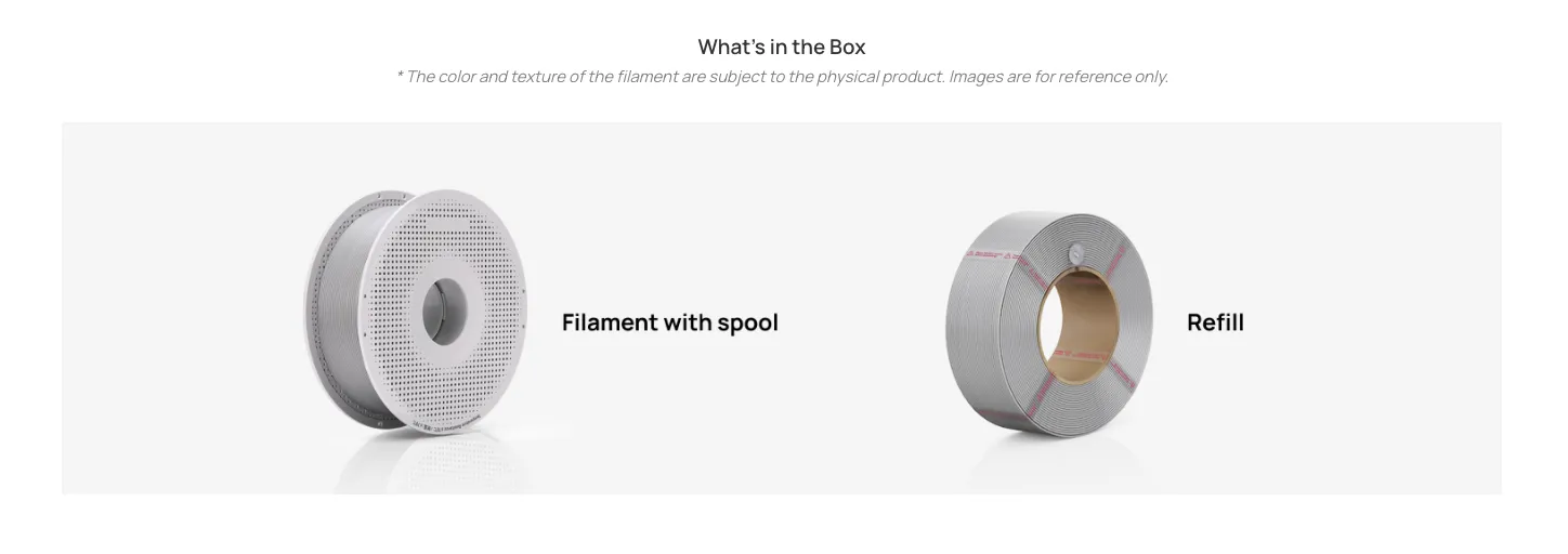 Bambu Lab PLA Matte filament shown with standard spool and refill option, illustrating packaging format and material presentation
