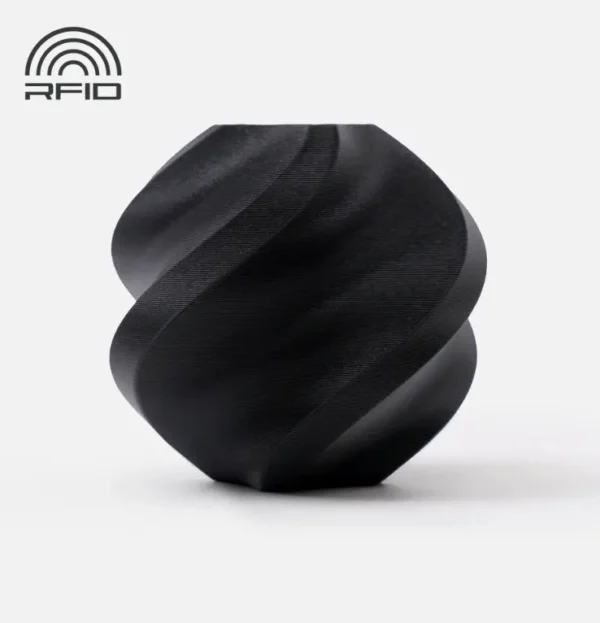 3D printed model made with Bambu Lab PLA Matte Charcoal Filament showing smooth matte surface and deep charcoal color, Color Code 11101