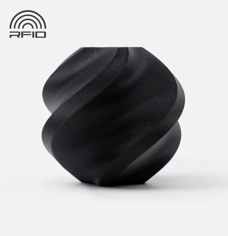 3D printed model made with Bambu Lab PLA Matte Charcoal Filament showing smooth matte surface and deep charcoal color, Color Code 11101