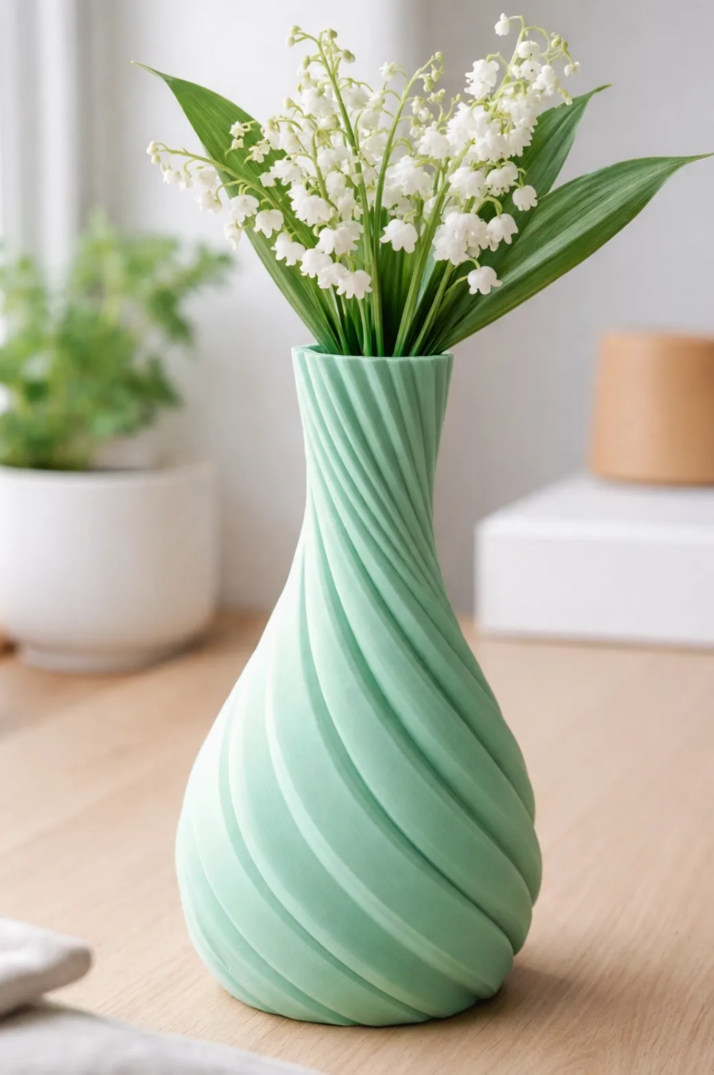 3D printed decorative vase made with Bambu Lab PLA Matte Grass Green Filament 11500, showing smooth matte surface and soft natural green tone