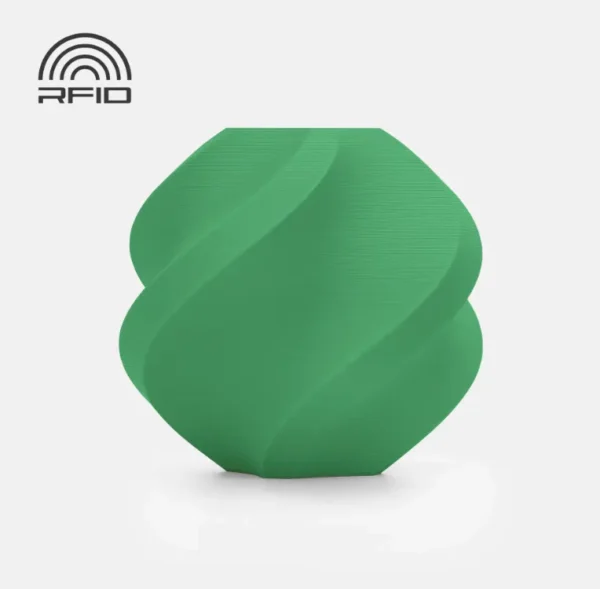 3D printed model made with Bambu Lab PLA Matte Grass Green Filament showing smooth matte surface and fresh green color, Color Code 11500