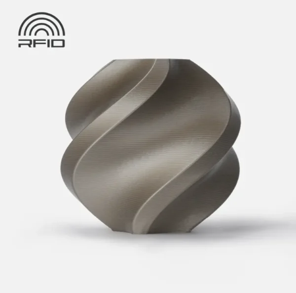 3D printed decorative model made with Bambu Lab PLA Metal Iridium Gold Metallic Filament showing metallic finish, Color Code 13400