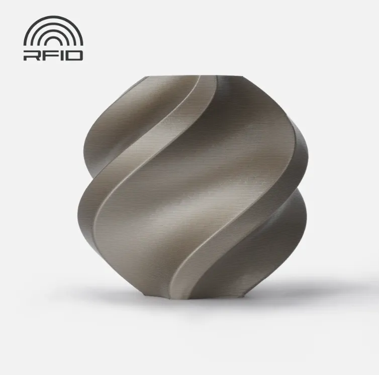 3D printed decorative model made with Bambu Lab PLA Metal Iridium Gold Metallic Filament showing metallic finish, Color Code 13400