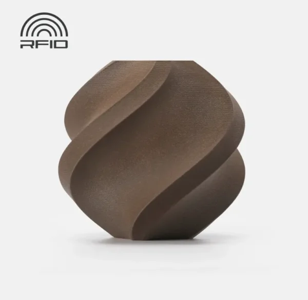 3D printed model made with Bambu Lab PLA Wood Black Walnut Filament showing natural walnut wood-like finish, Color Code 13107