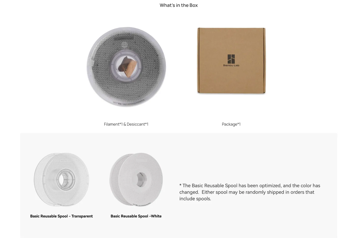 Bambu PLA Metal filament package including vacuum-sealed filament, desiccant, and branded Bambu Lab box