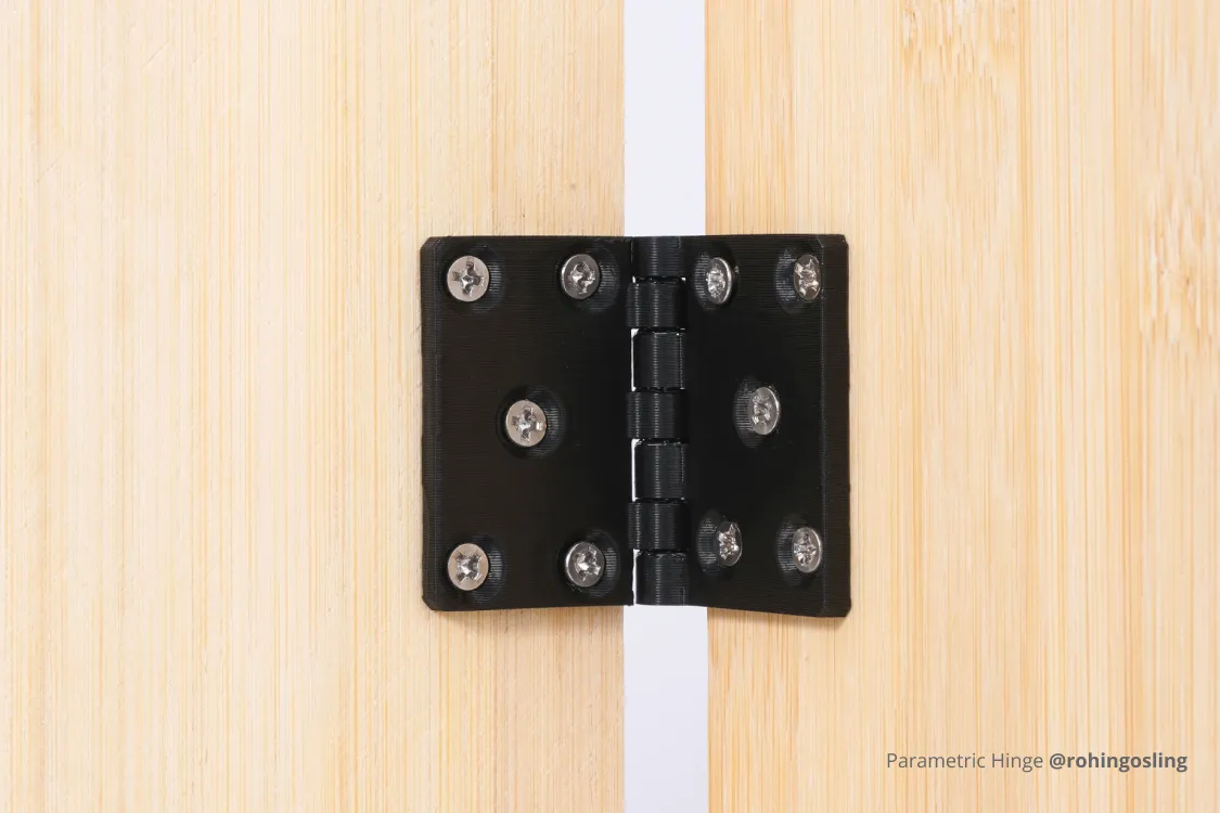 Parametric hinge 3D printed using Bambu Lab ABS filament, demonstrating mechanical strength and dimensional accuracy