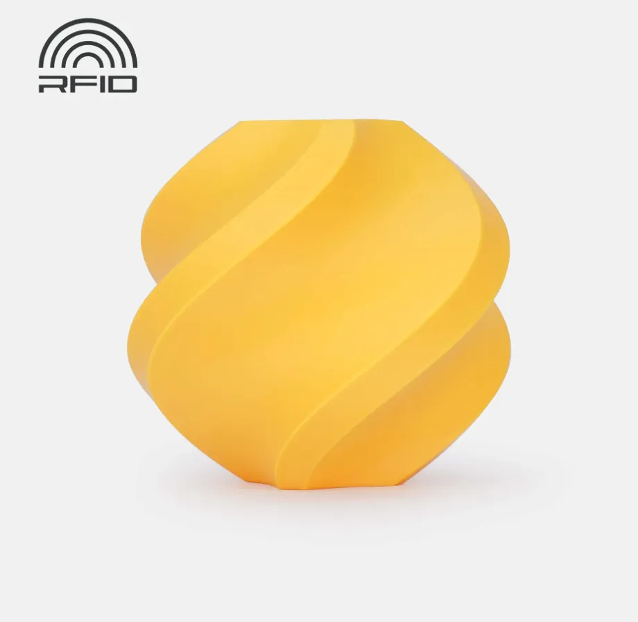 ABS Tangerine Yellow printed sample showing smooth surface finish with RFID support