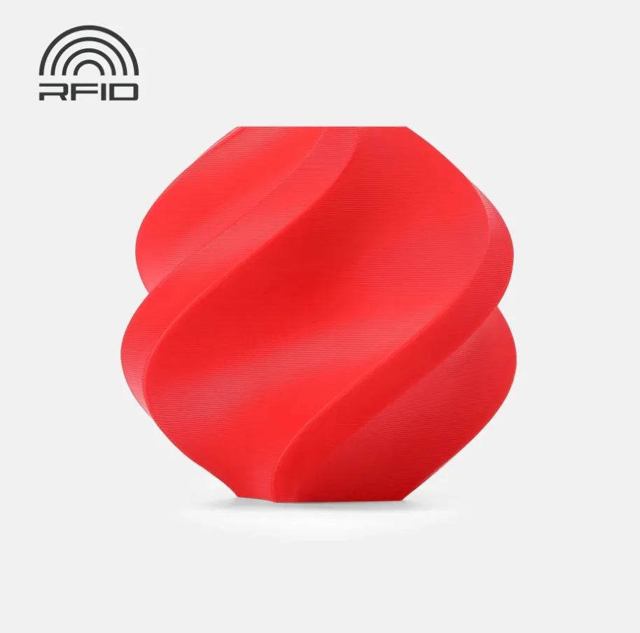 Red 3D printed model made with Bambu Lab PETG-HF filament featuring RFID compatibility