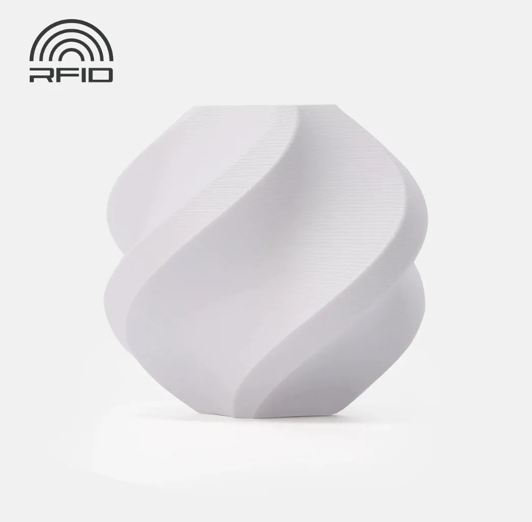 White 3D printed model made with Bambu Lab PETG-HF filament featuring RFID support