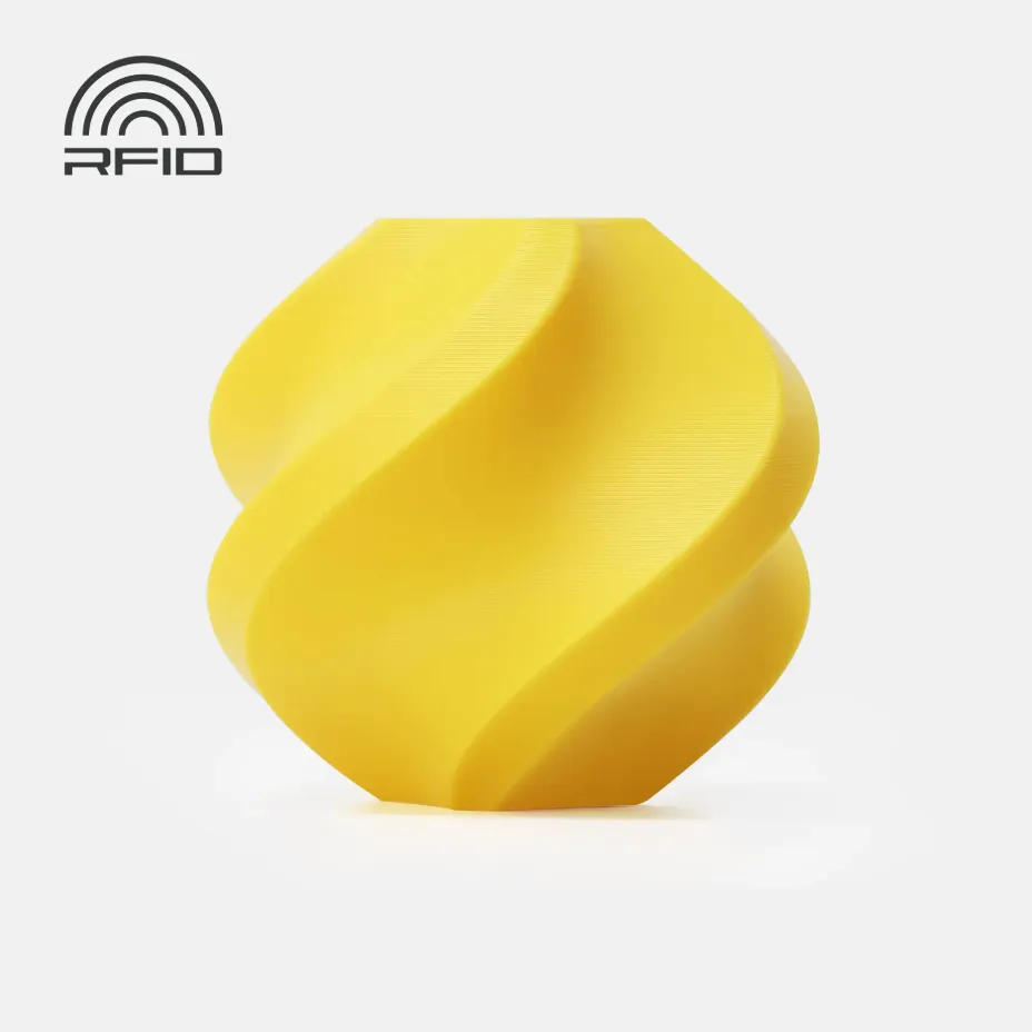 Yellow 3D printed model made with Bambu Lab PETG-HF filament featuring RFID support