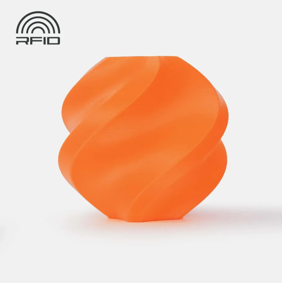 3D printed sample made with Bambu Lab PLA Basic orange filament, showing smooth surface finish and bright orange color.