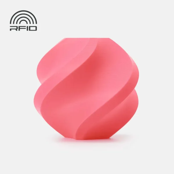 3D printed object made with Bambu Lab PLA Basic pink filament, displaying smooth layer lines and even color.