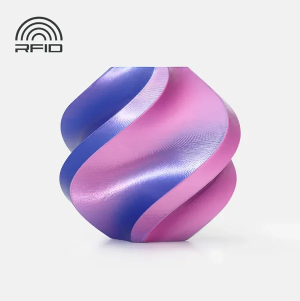 3D printed model made with Bambu Lab PLA Silk Neon City filament featuring blue and pink dual-color silk finish, RFID enabled.