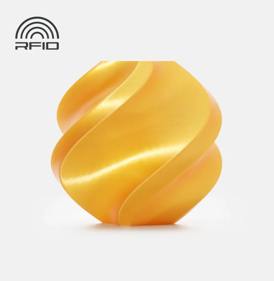 Bambu Lab PLA Silk+ Gold filament printed model with high-gloss silk finish and metallic gold color effect