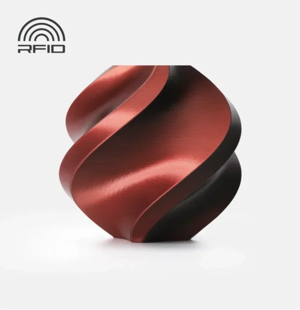 3D printed model made with Bambu Lab PLA Silk Velvet Eclipse filament, featuring red-black silk finish and RFID-enabled material, color code 13905.