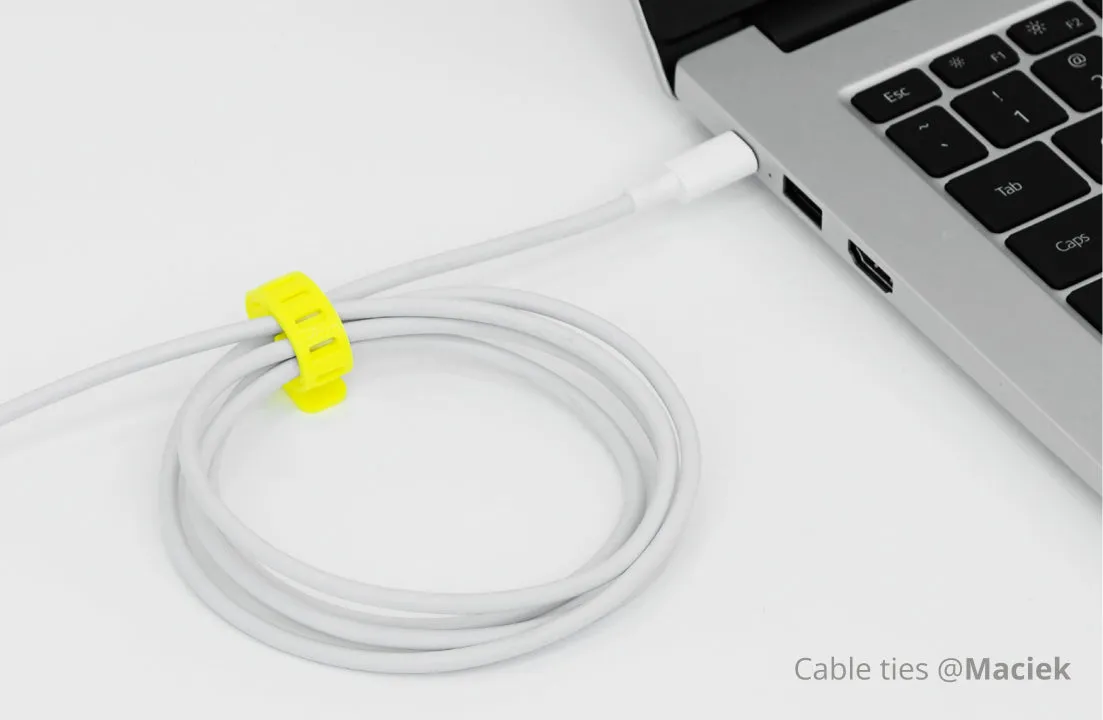 Flexible cable tie 3D printed with Bambu Lab TPU 95A filament, used for cable management and strain relief