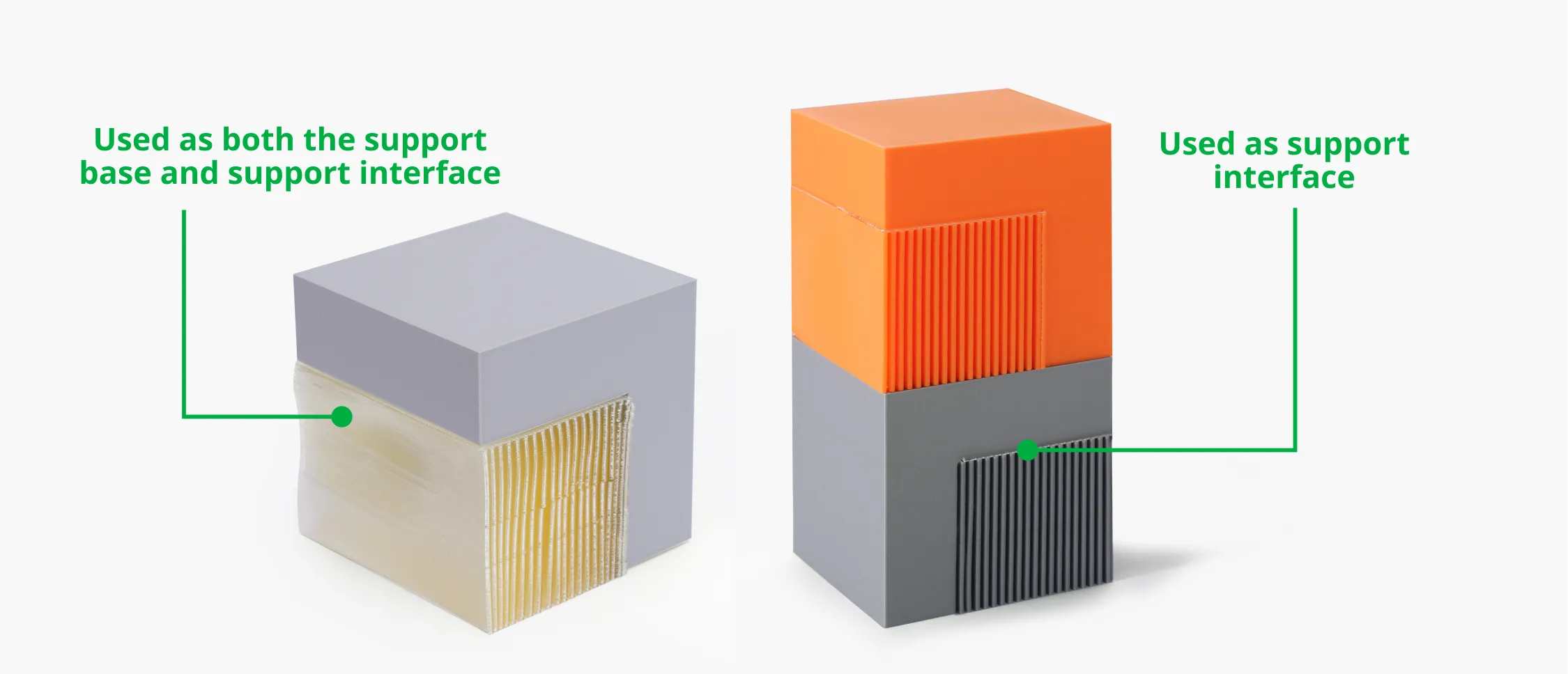 Water soluble PVA support filament used as both support base and support interface in multi material 3D printing