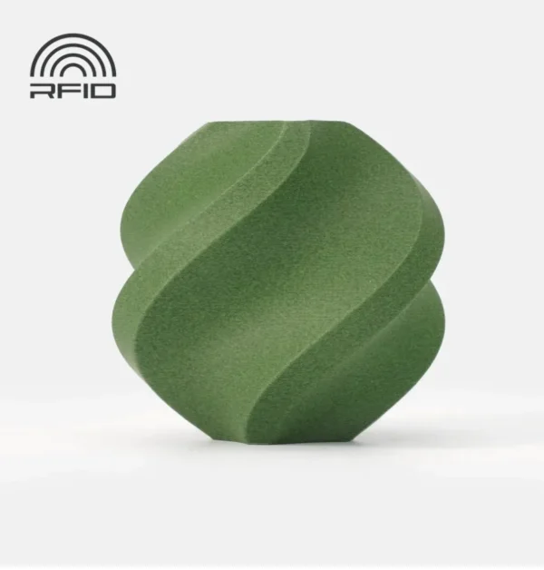 3D printed object made with PLA-CF Matcha Green filament showing matte surface and refined texture