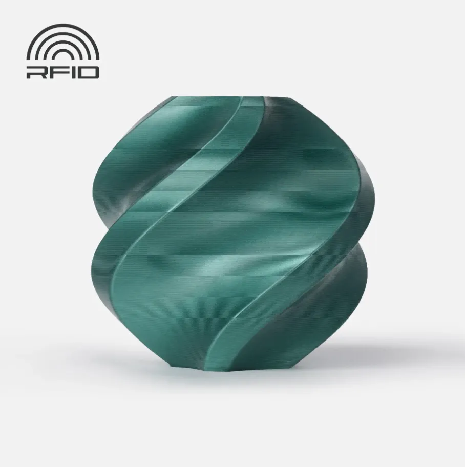 3D printed object made with PLA Metal Oxide Green filament, showing smooth metallic green surface and soft reflections