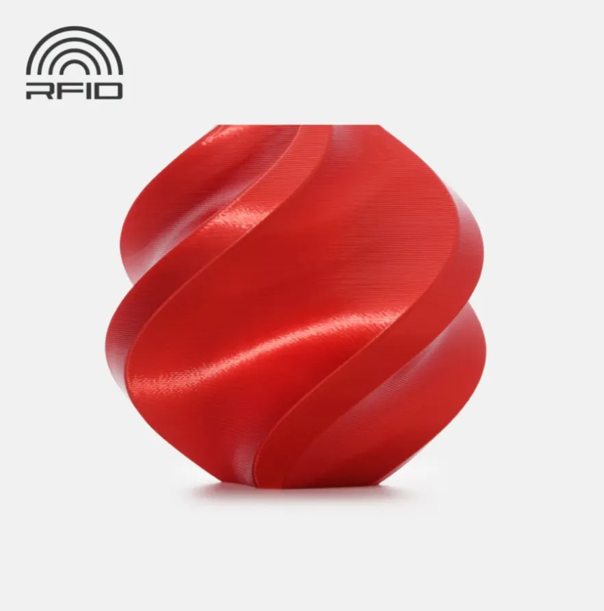 3D printed model made with Bambu Lab PLA Silk+ Candy Red filament featuring glossy silk finish, color code 13205