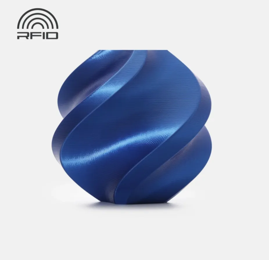 3D printed model made with Bambu Lab PLA Silk+ Blue filament featuring high-gloss silk finish, color code 13604