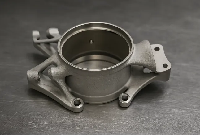 Aluminum AlSi10Mg metal part manufactured using SLM technology, featuring lightweight structure and precision engineering details.